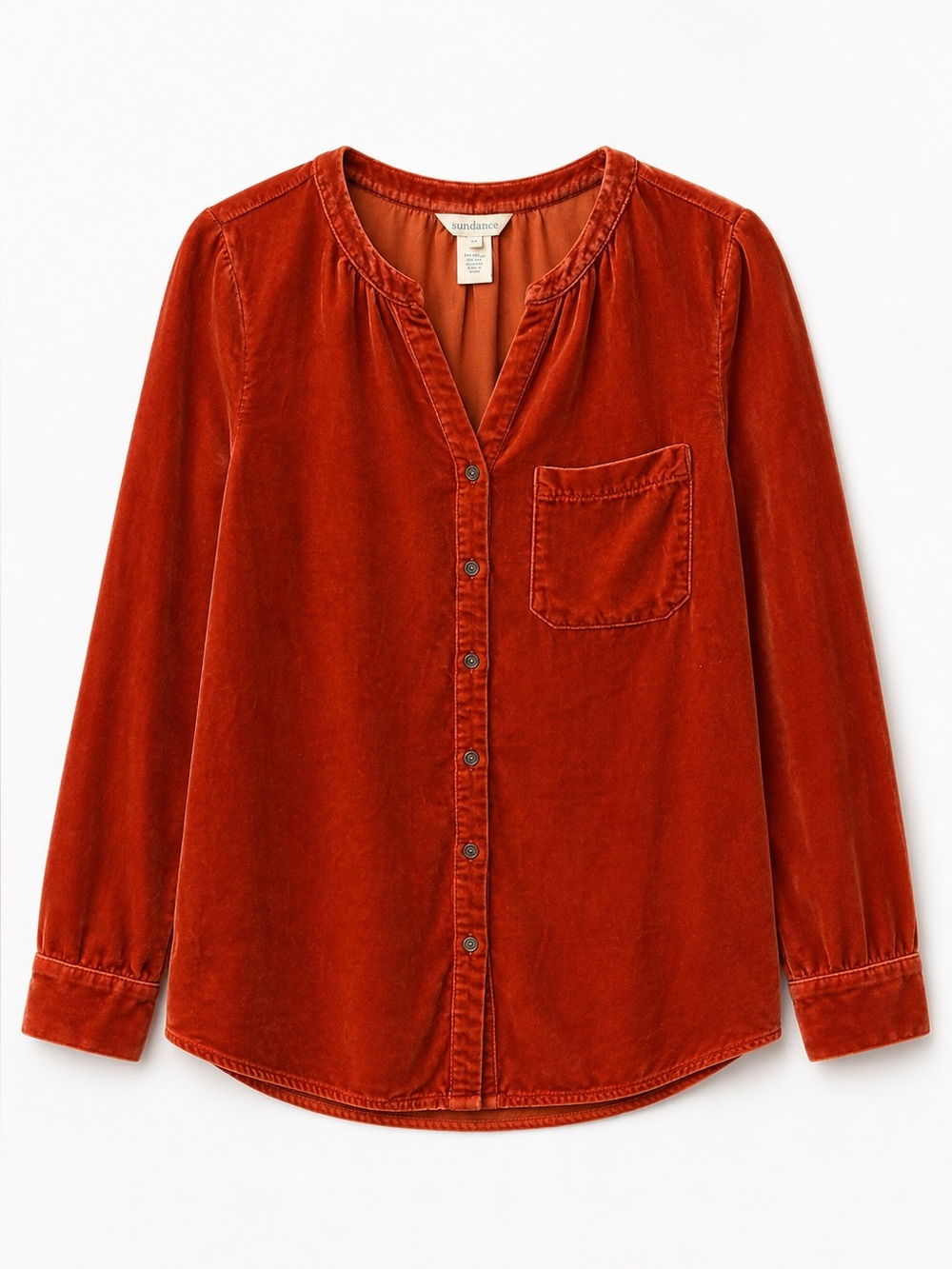 Sundance Burnt Orange Velvet Button Down Blouse Top